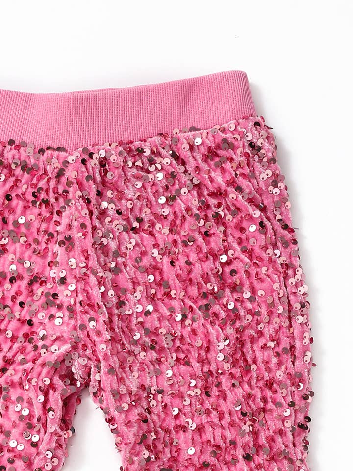sassy kids palace - Wholesale Pants - Kids - Girls Pink Sequin Flare Pants1