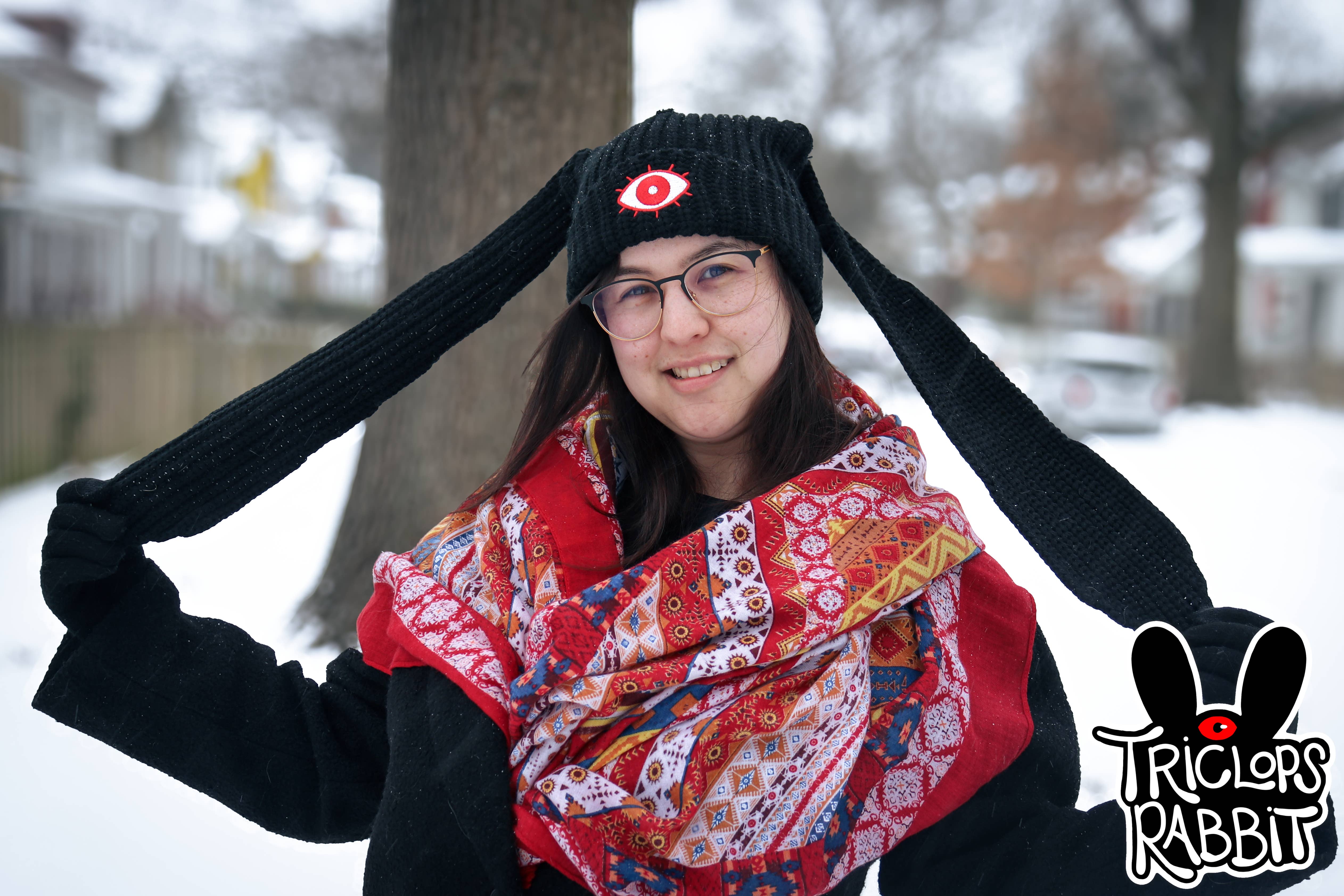 Triclops Rabbit - Wholesale Beanie - Unisex - Banny Beanie - Black Rabbit Ear Hat