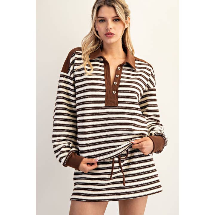 Striped Collar Pull Over Top for wholesale by STYLE USA