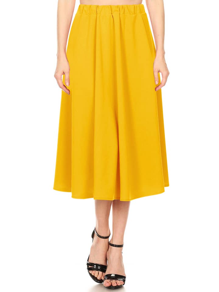 MOA COLLECTION - Vente Jupe – femme - Femme Casual Trapèze Plissée Solide Jupe Midi6