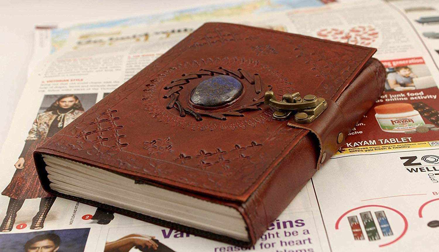 Tuzech Leather - Wholesale Journal/Diary - TUZECH Handmade Office Home Daily Use, Poem Writing Beautiful Pure Leather Luck Stone Bound Journal/Diary with C-Lock for Men and Women 8 Inches7
