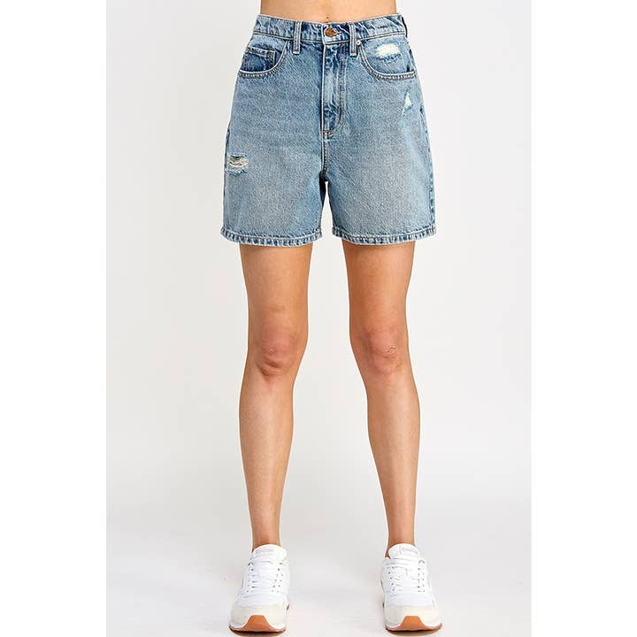LIGHT VINTAGE ♡20% OFF♡ HIGH RISE BAGGY SHORTS WITH SLIGHT DISTRESS for wholesale on Faire
