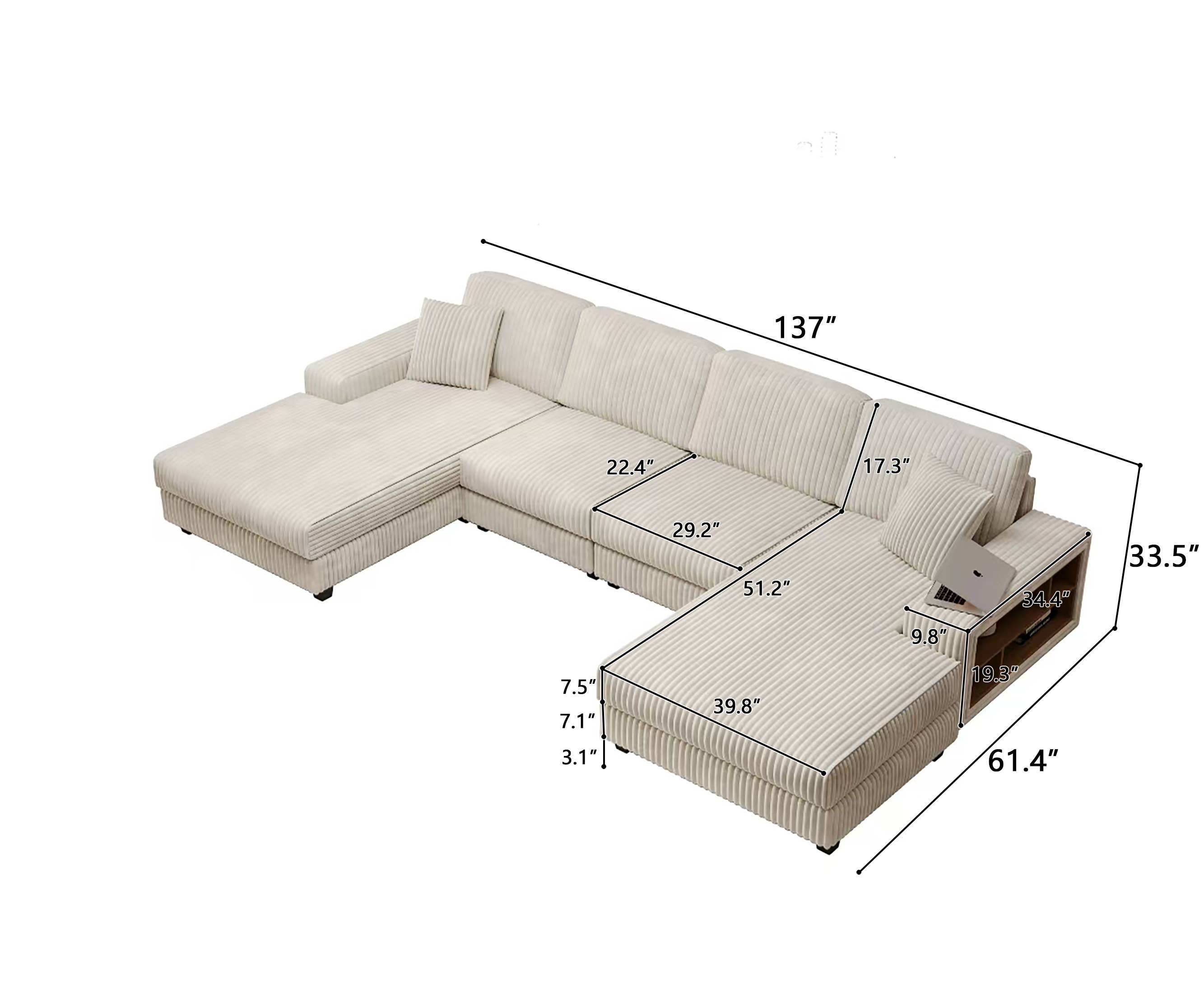 HOMYCASA DESIGN INC - Wholesale Sofa - 4-Seater U-Shaped Modular Sectional  Sofa & Corduroy Fabric6