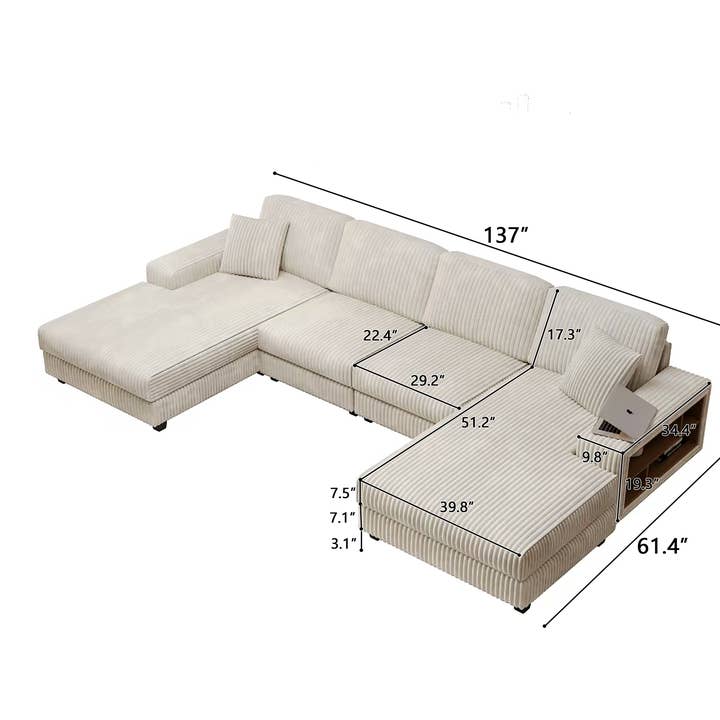 HOMYCASA DESIGN INC - Wholesale Sofa - 4-Seater U-Shaped Modular Sectional Sofa & Corduroy Fabric6