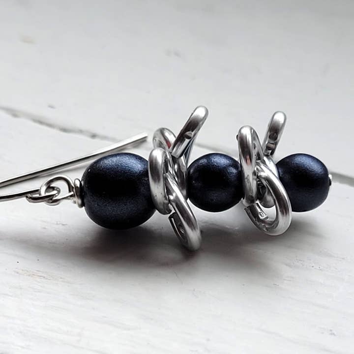 Silver & Blue Beaded "Blueberry Vine" Earrings/Holiday for wholesale by Teahan K Jewelry