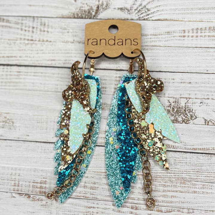 Randans fringe hoop earrings- turquoise and gold- longhorn *read entire description prior to ordering* for wholesale by Randans