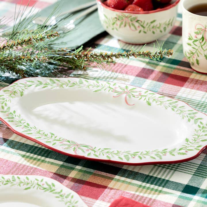 Holly Garland 13.5" Serving Platter for wholesale by Grace Teaware