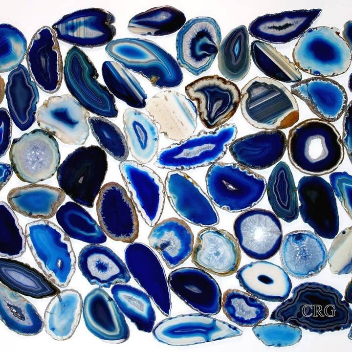 Blå agatskive (størrelse #00) (1,5 til 2,5 tommer) Grade A brasiliansk agat geode skive engroskrystaller for engroshandel hos Crystal River Gems LLC