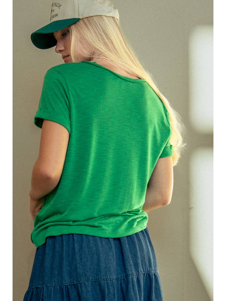 Urban Daizy - Wholesale T-Shirt - Women's - Rolled Sleeve V-Neck Pocket Tee9