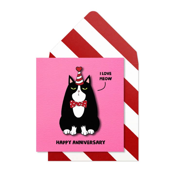 Tache - Wholesale Anniversary Card - Happy Anniversary, I Love Meow! Handmade Greeting Card