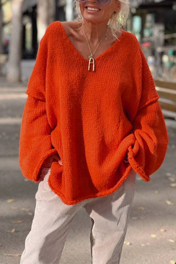 Rosa Clothing - Wholesale Tunic Sweater - Women's - rizz slouchy v-neck flare sleeve knit sweater jumper5