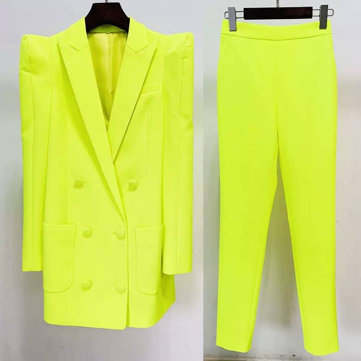 SET88Y Fluorescerend Geel Shrug Silhouet Colbert Set voor wholesale door Productseeker