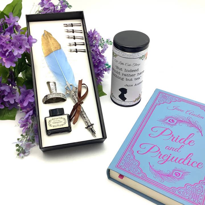 Calligraphy Gift Set, Jane Austen Feather Pen Stamp, Lacquer for wholesale by All Little Cute Things