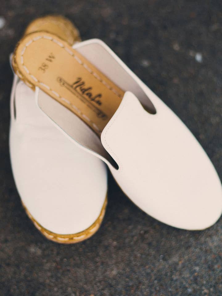 Deniz Mules in White for wholesale by Nidalu Handmade