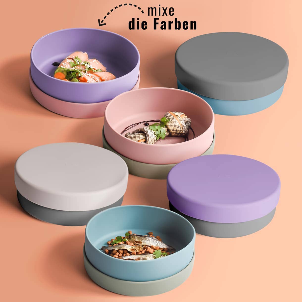 ne&no - Wholesale Pet Bowl - Cat/Dog - ne&no® Silicone Feeding Bowl with Lid for Dogs & Cats– MIX9