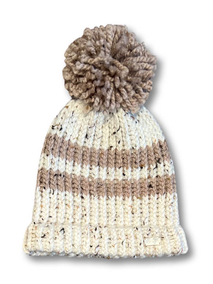 Bonnet durable à double rayure - marron/crème pour la vente par Riciclare By Livasey