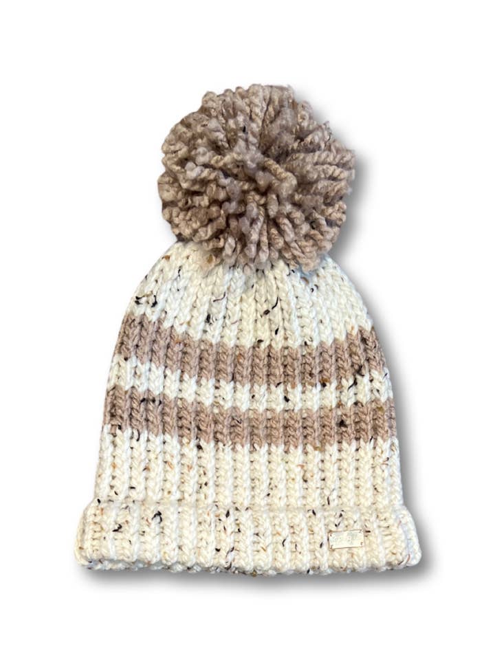 Bonnet durable à double rayure - marron/crème pour la vente par Riciclare By Livasey