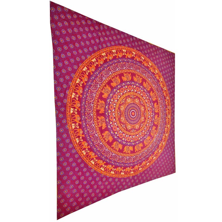 Purple Elephants & Camels Mandala Tapestry for wholesale by Wild Lotus