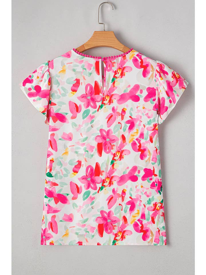 Rose Floral Flutter Sleeve Spring Blouse for wholesale on Faire