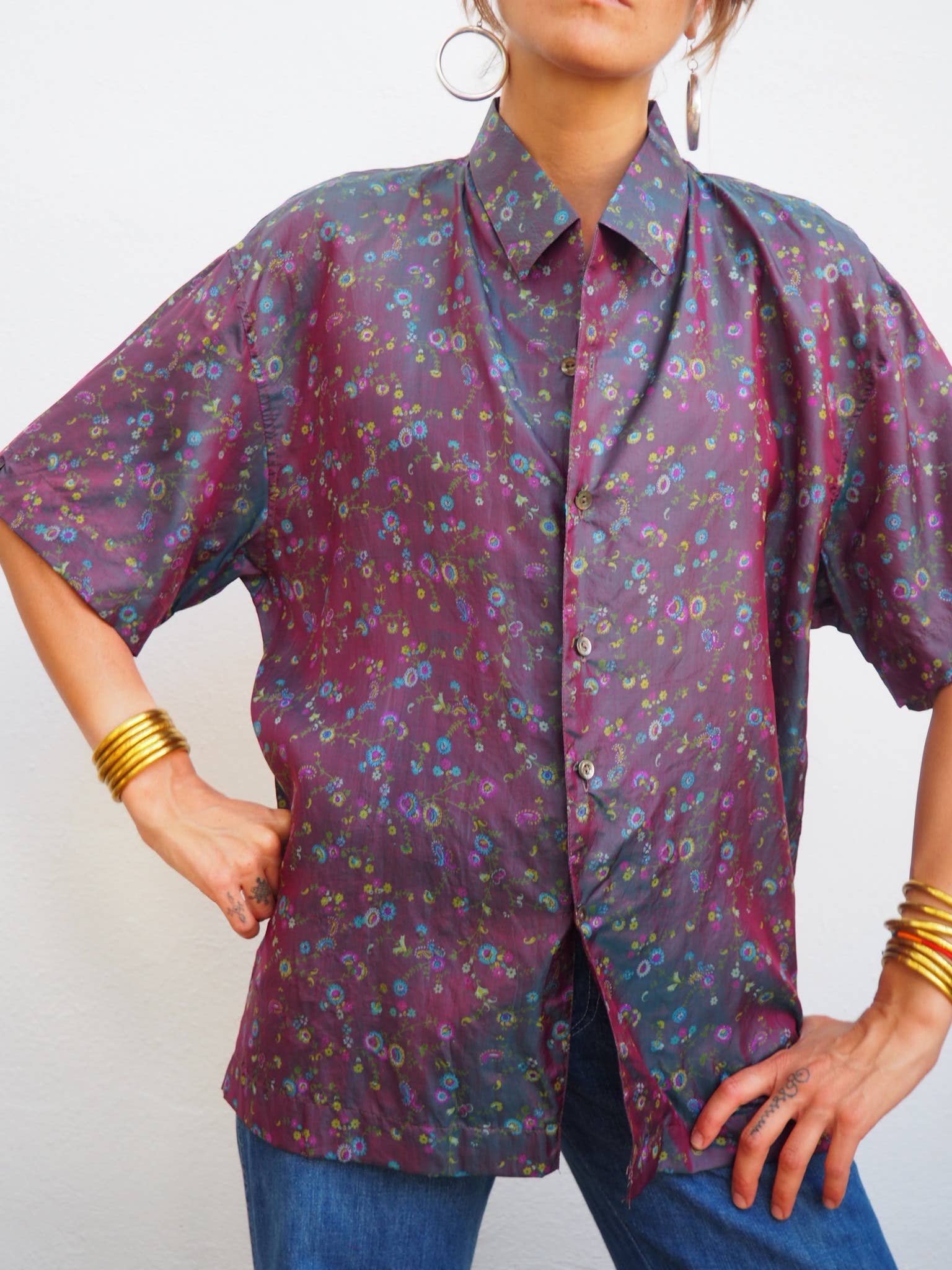 Vagabond Ibiza - Wholesale Button Down Shirt - Unisex - The Atlas Shirt – Up-cycled Vintage Sari Short-Sleeved 4