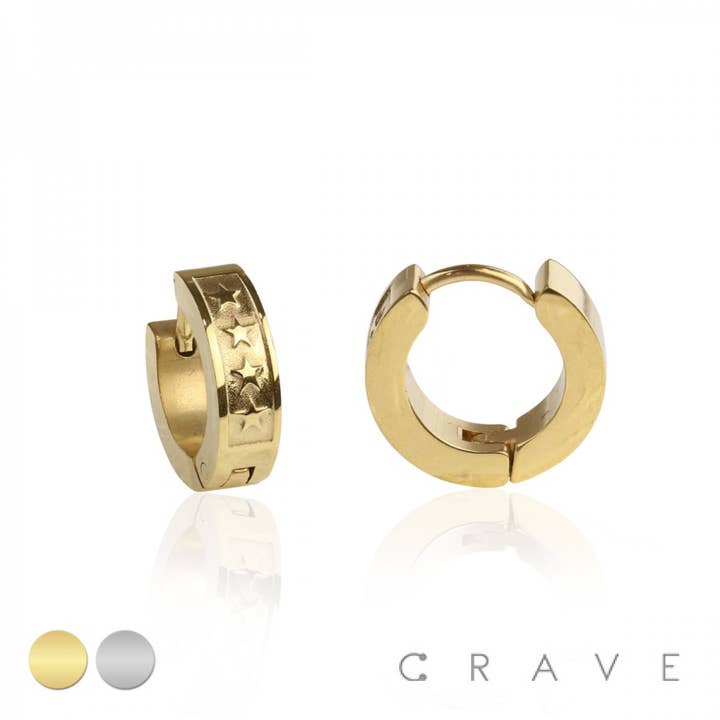 PAR DE ESTRELAS COM GRAVAÇÃO SS BRINCOS DE ABRAÇO/ARGOLA por atacado de CRAVE