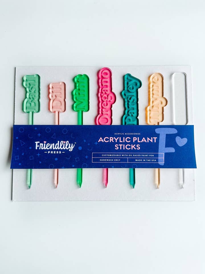 Herbs Acrylic Plant Sticks for wholesale by Friendlily Press
