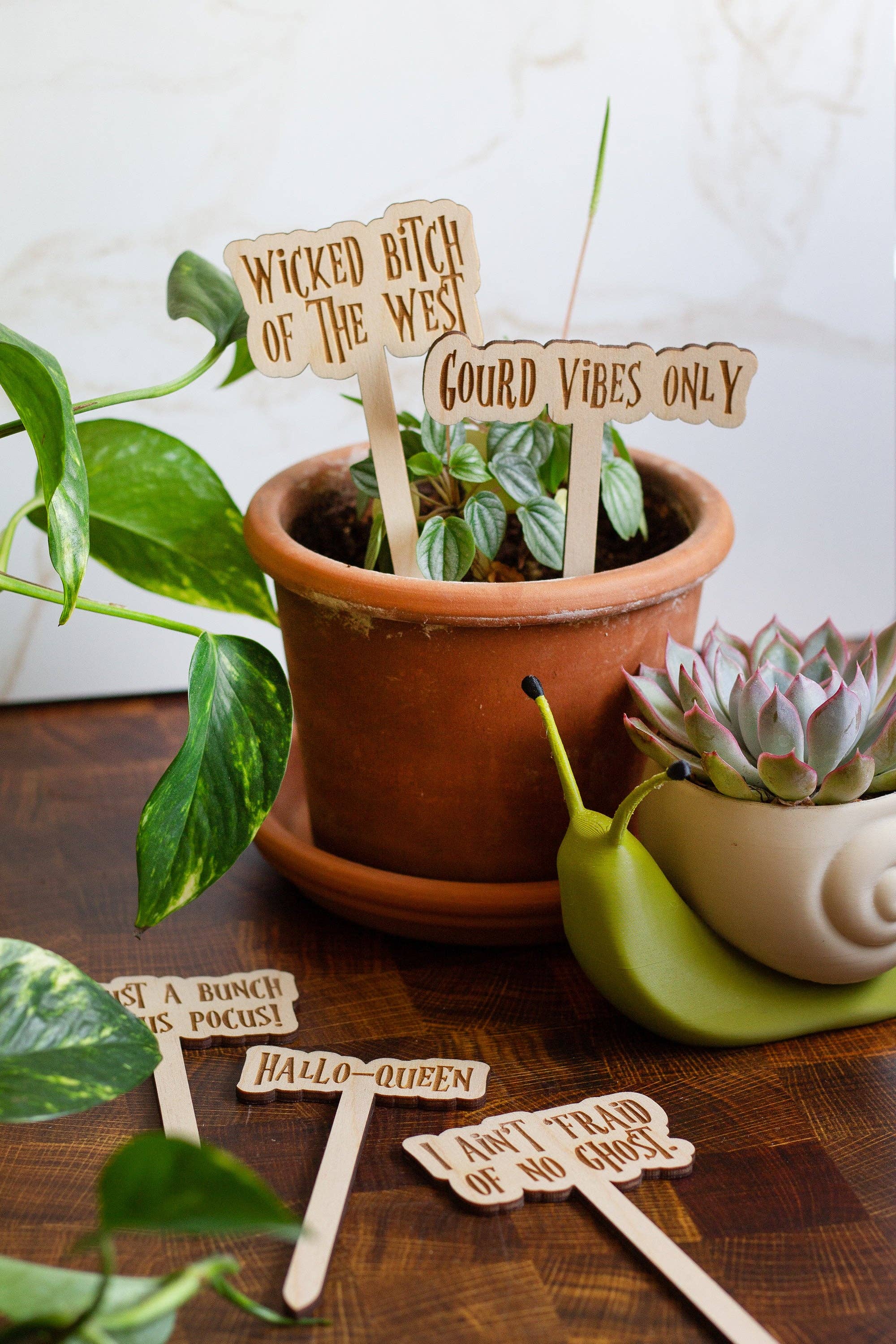 The Print Pantry - Vente Piquets de jardin/pelouse - Marqueurs de plantes en bois pour Halloween5