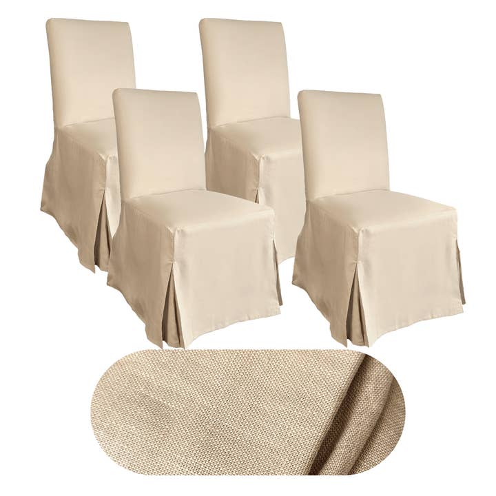 Rockin Cushions - Wholesale Chair/Sofa Slipcover - 4 Pack - Dining Chair Slip Covers, Compatible with IKEA Henriksdal, Beige Linen Floor Length