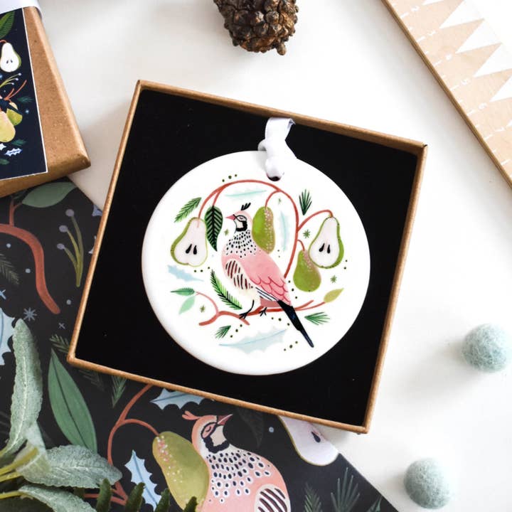 Amber Davenport Art - Wholesale Ornament - A Partridge in a Pear Tree Christmas Ornament