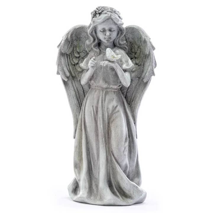 Gray Resin Angel with Bird Figure - 7" for wholesale by Will's Company