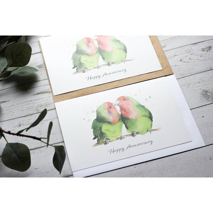 Lovebirds Anniversary A5 Card for Bird Lovers for wholesale by Georgina Doodles