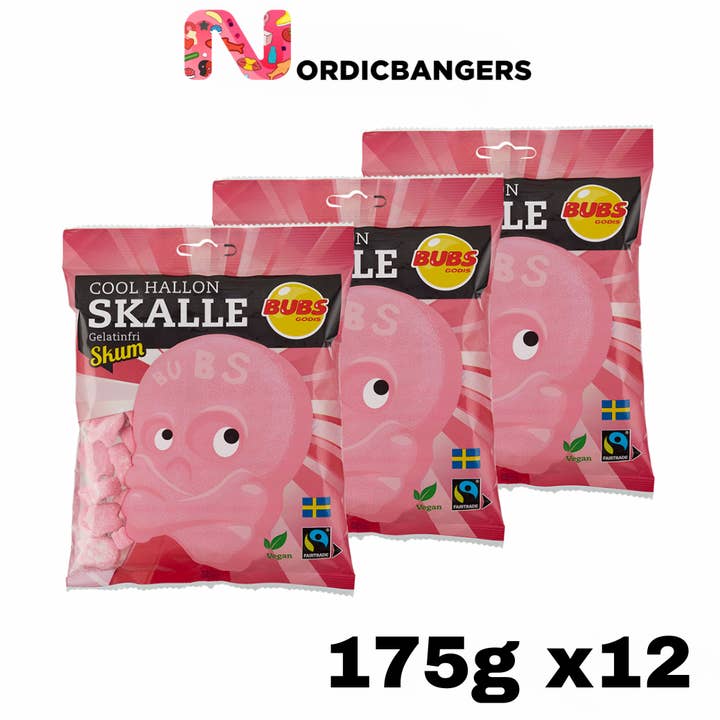 BUBS Schiuma al Lampone Fresco Teschio Busta 175g per la vendita all'ingrosso da parte di Nordicbangers - Swedish Candy Supply