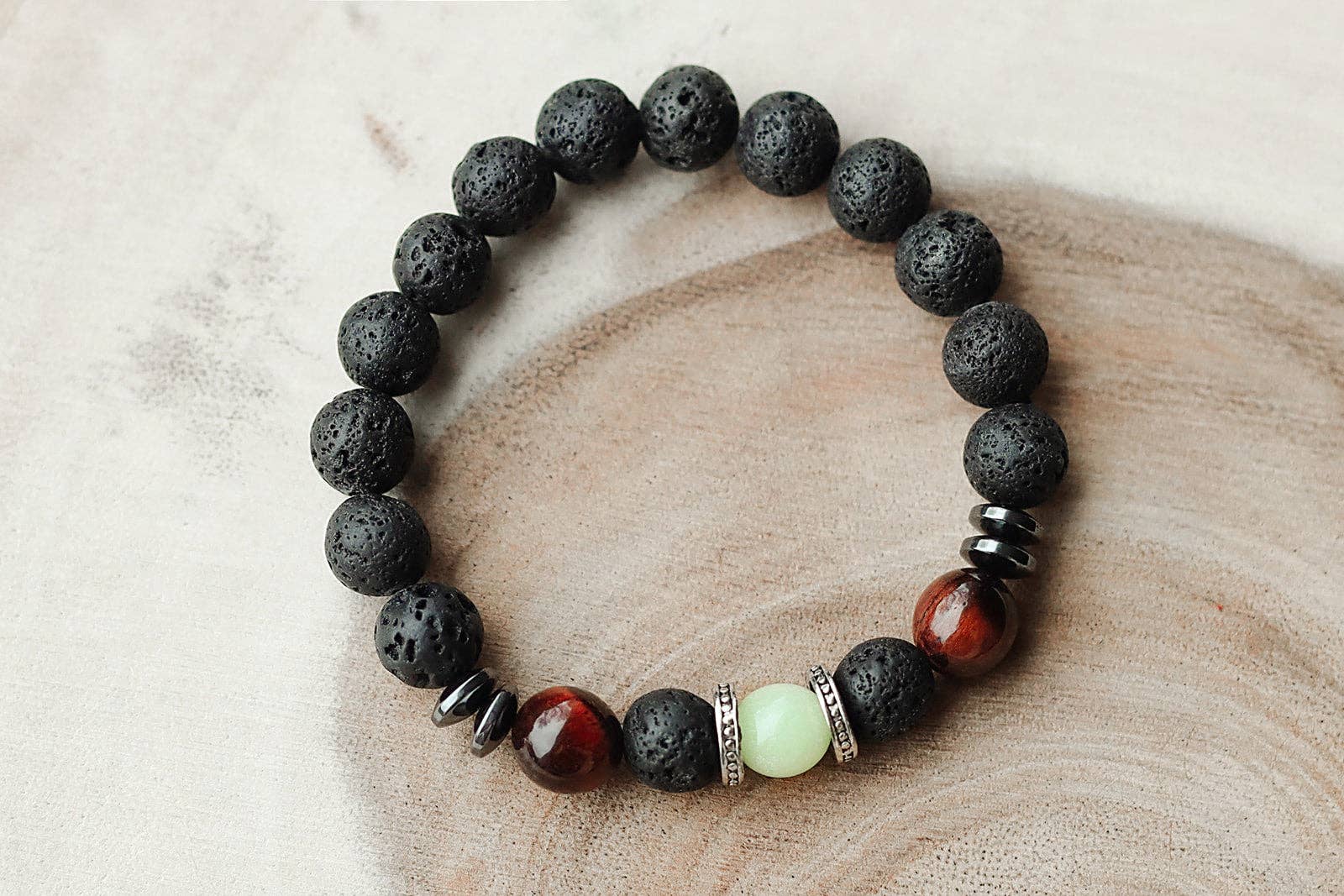 CRETE TRADING INC - Wholesale Beaded Bracelet - Black Lava Stone Crystal Bead Bracelet 10mm1