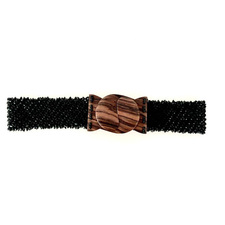 Cinturón elástico Coco Bead con hebilla de madera, negro para venta al por mayor de Erik & Mike