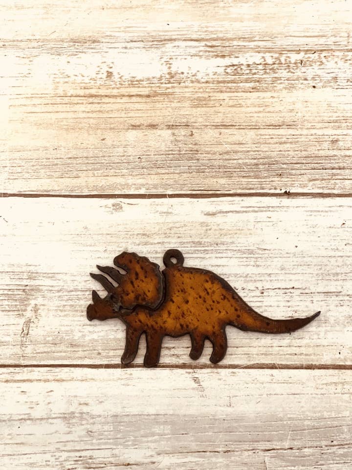 Triceratops Dinosaur Charm Pendant Rustic Metal Gift for wholesale by Universal Ironworks USA