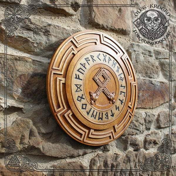 Forged In Wood - Vente Décoration murale - Rune Odal en bois d’iroko - Le cadeau parfait pour Viking3