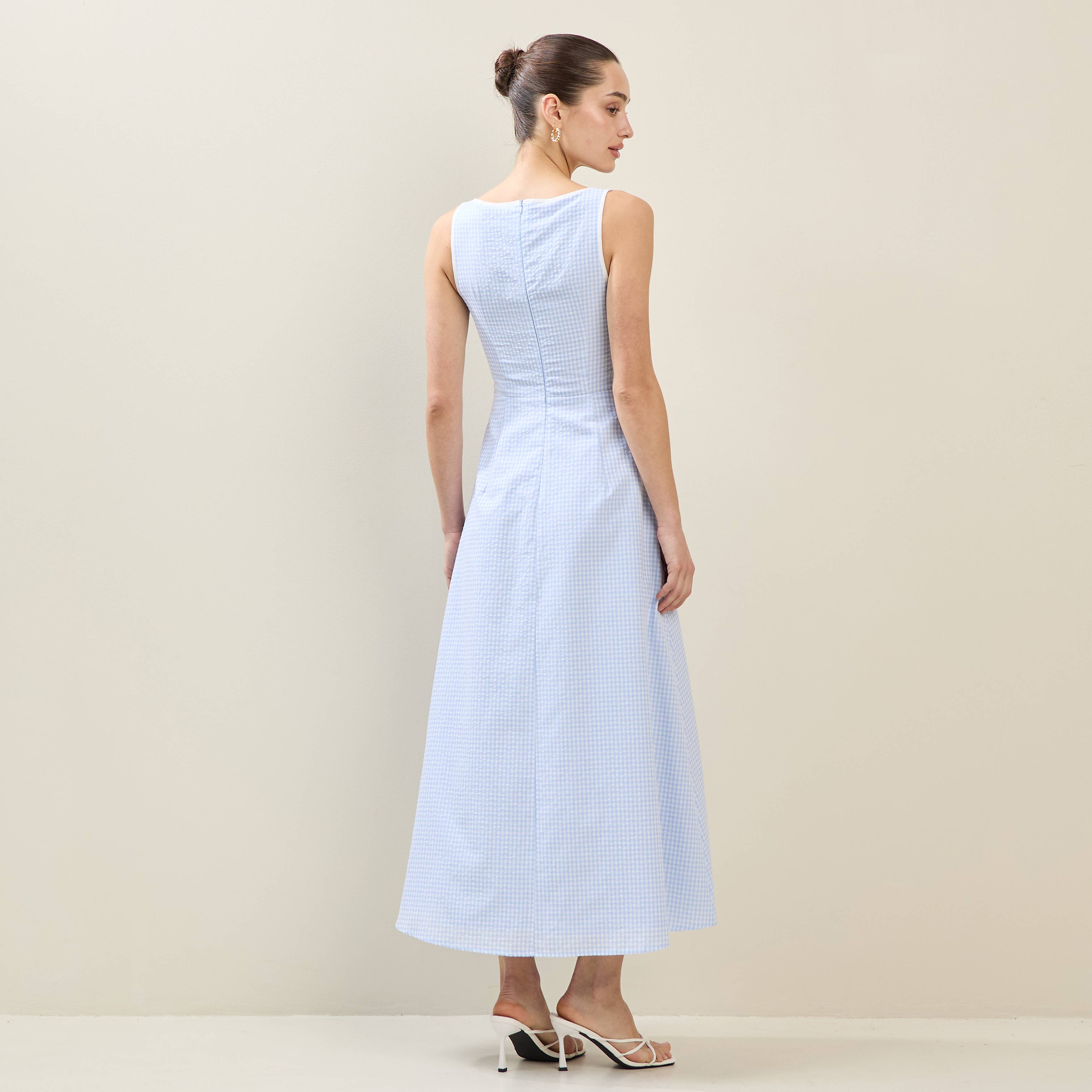 Sky White Tie Front Gingham Dress for wholesale on Faire4