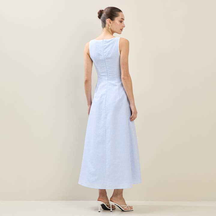 Sky White Tie Front Gingham Dress for wholesale on Faire4