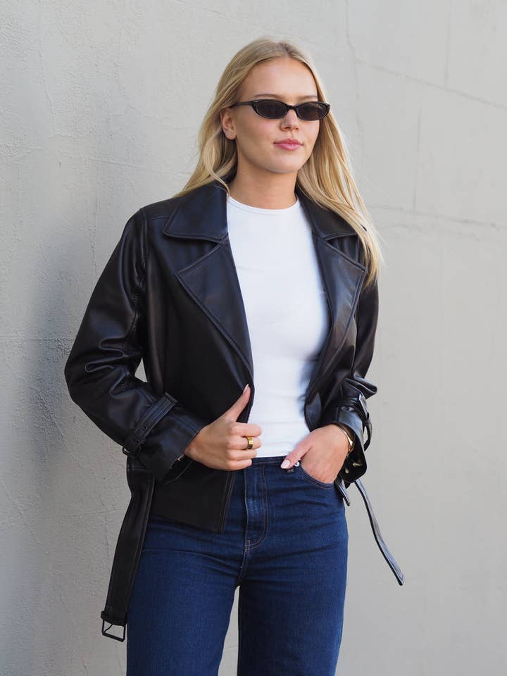 Elyse Oversized Biker | Zwart voor wholesale door Cadelle Leather