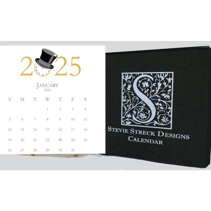Stevie Streck Designs - Wholesale Calendar - 2025 Glittered Desk Calendar with Easel