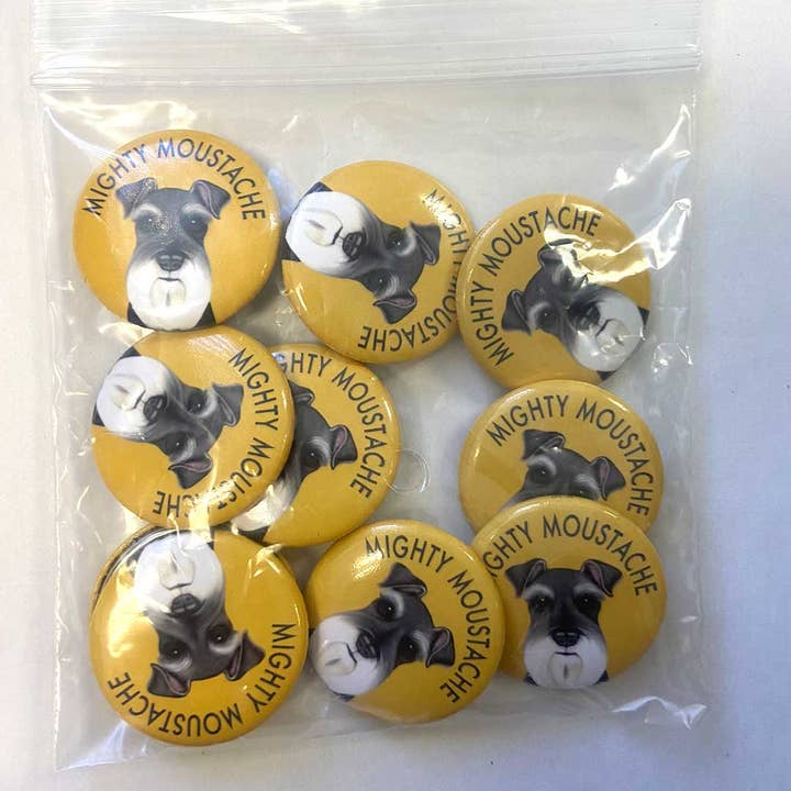 Retro Pets - Wholesale Lapel Pin/Button - 10-pack Schnauzer 107 'Mighty Moustache' Lapel Pin Button3