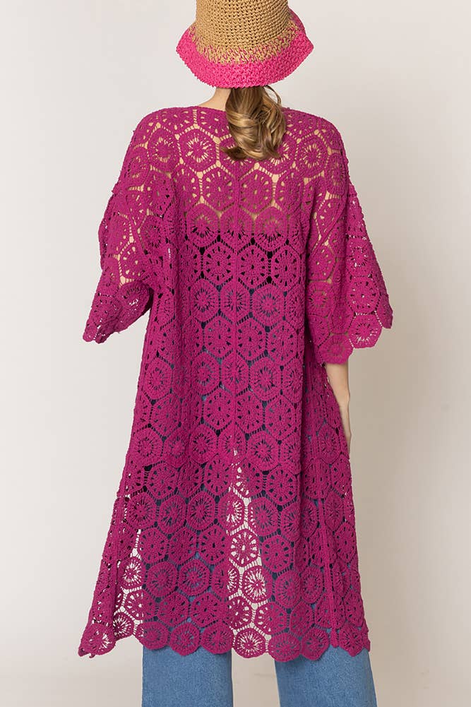 Hana - Wholesale Cardigan - Women's - Geometric Pattern Crochet Long Solid Cardigan21