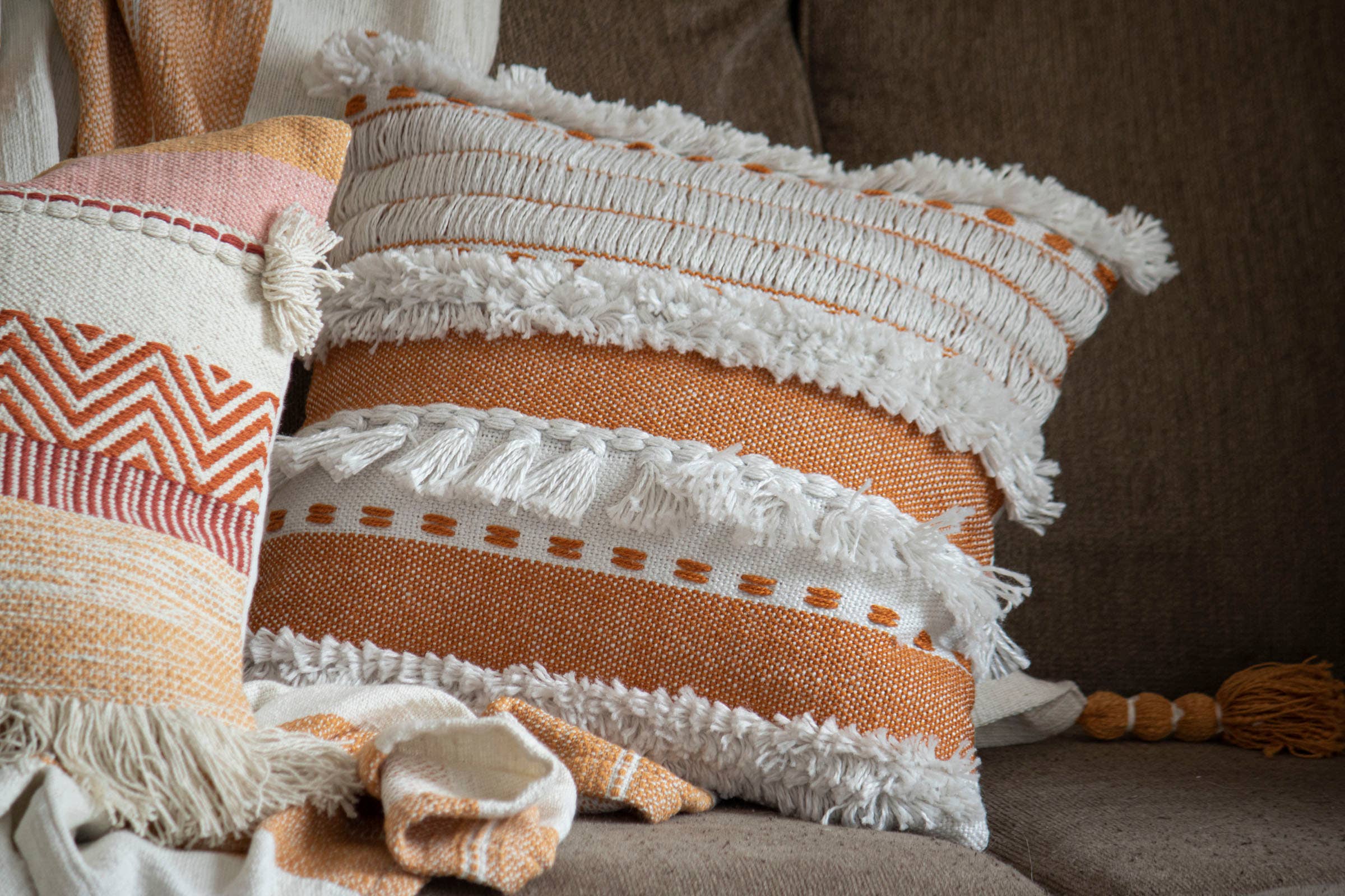 Foreside Home & Garden - Wholesale Throw/Decorative Pillow - SALE - Liza Orange Striped 18x18 Outdoor Filled Pillow Fall6