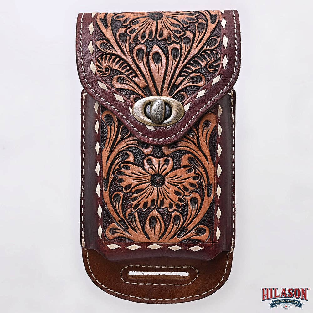 HILASON - Wholesale Phone Wallet - Women's - Hilason Basketweave Floral Cell Phone Case Tan American Leather14