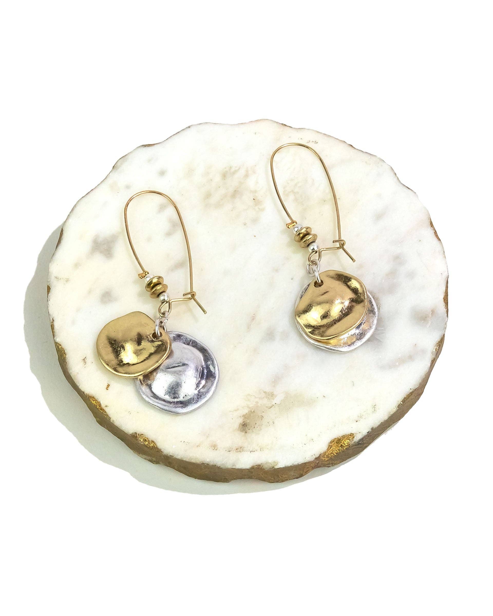 caroldauplaisejewelry - Wholesale Dangle Earrings - Dauplaise Jewelry - Two-tone Shepherd Hook Earrings with Discs1