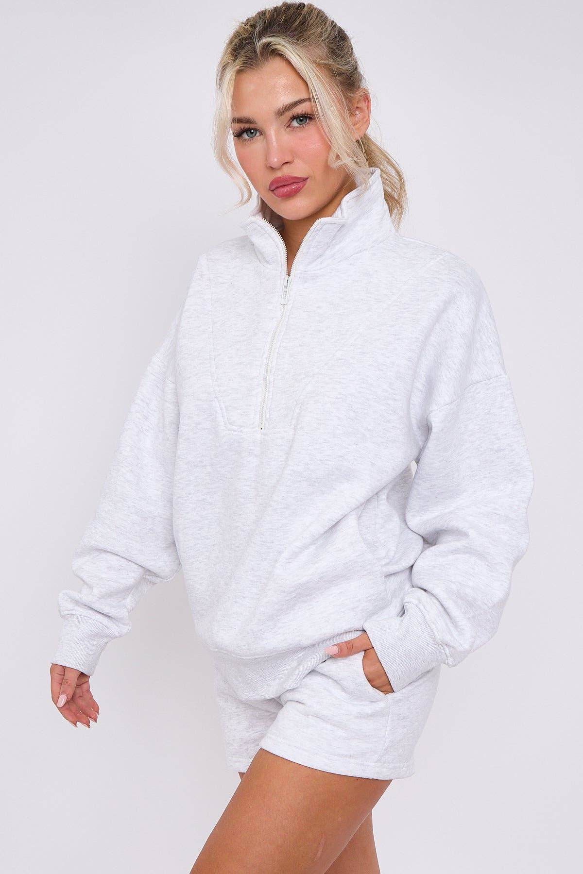 AX Labels - Wholesale Lounge Set - Women's - 1/2 Zip Top & Shorts Fleece Co-ord37