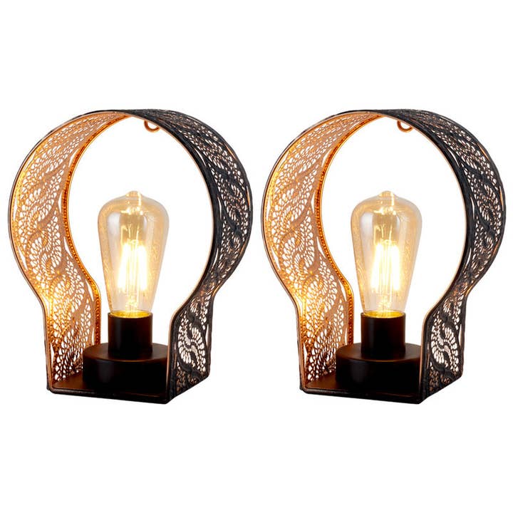 HomeRoots - Wholesale Accent/desk lamp - 7" Black Battery Operated Round Bedside Lamp With Pierced Shade