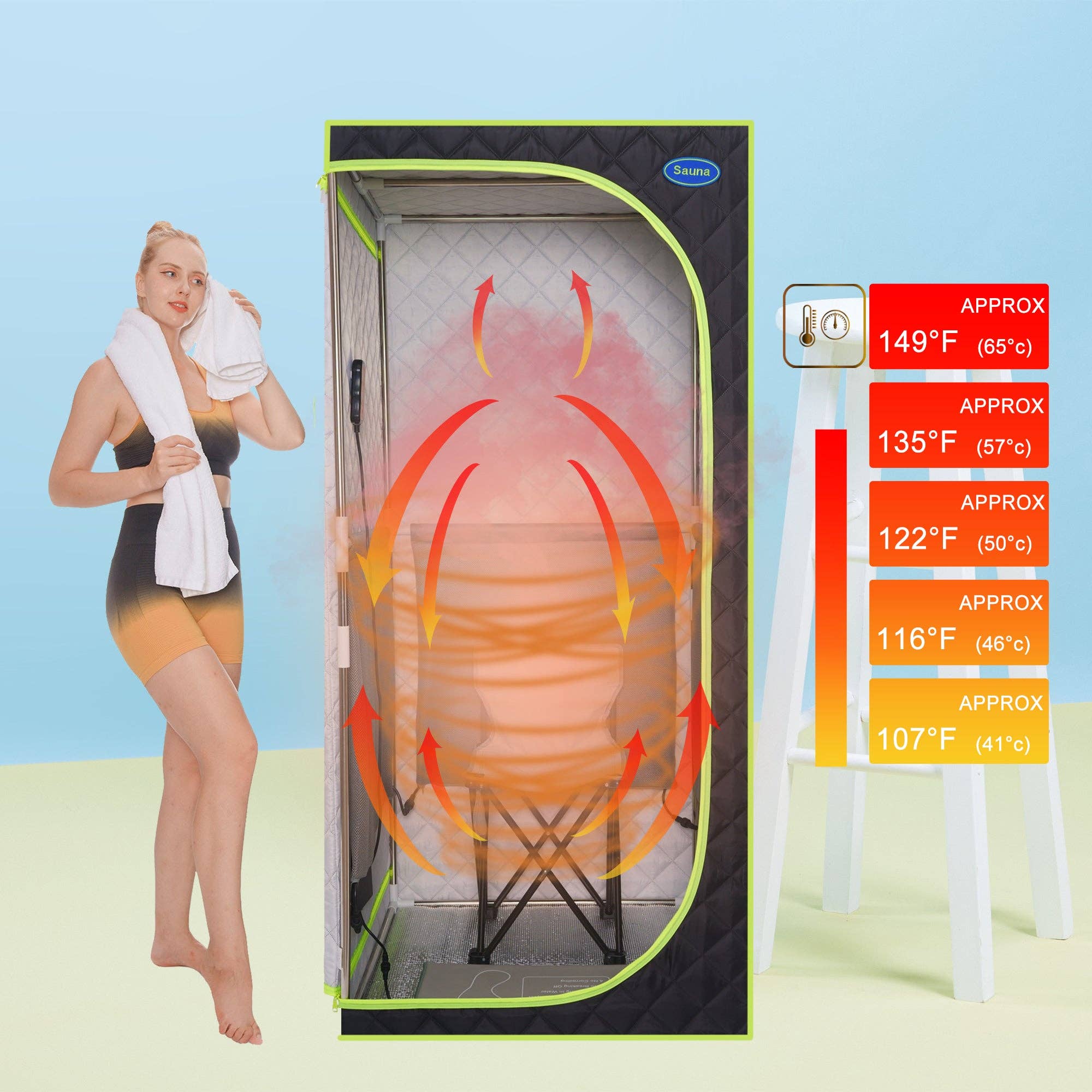Orange County Decor - Wholesale Tent - Portable Plus Type Full Size Far Infrared Sauna Tent. Spa, Detox ,Therapy And Relaxation At Home.Larger Space,Stainless Steel Connector Easy To Install, With Fcc Certification Black Black Polyester3