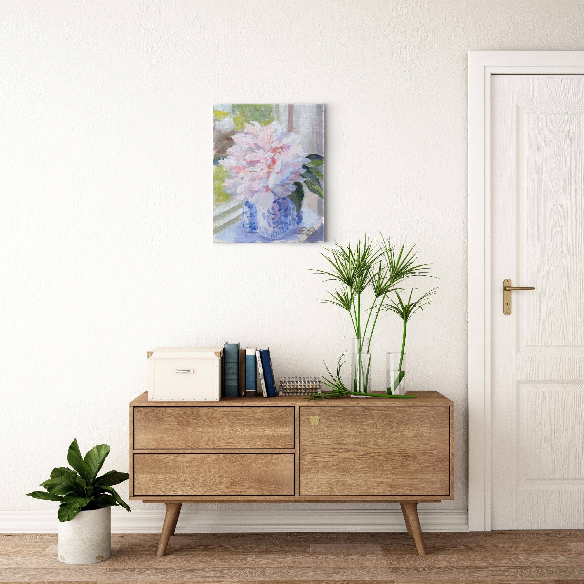 Elizabeth Alice Studio - Wholesale Art Print - No. 396 Sarah Bernhardt peony in blue and white vase, a canvas wrap print12