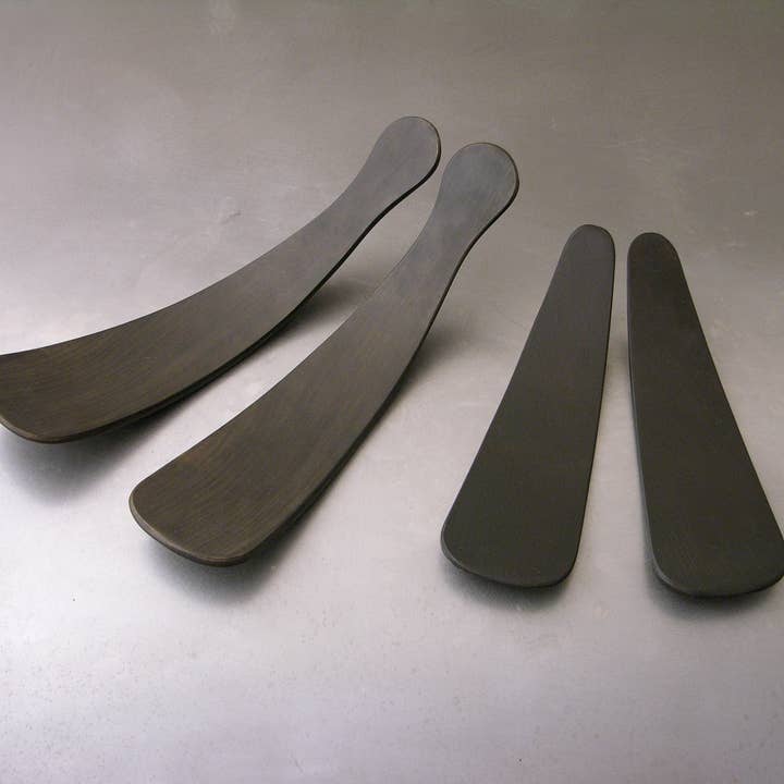 SMALL EBONIZED OAK SALAD TOSSERS (9" PAIR) for wholesale by Petermans Boards and Bowls Inc.